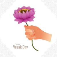 Buddha purnima or vesak card with hand holding lotus flower background vector