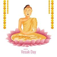 Buddha on lotus flower greeting card on happy vesak day background vector