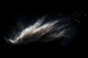 Abstract design of white powder snow cloud explosion on dark background photo