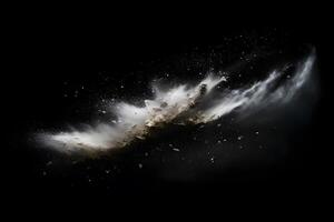 Abstract design of white powder snow cloud explosion on dark background photo