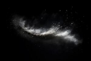 Abstract design of white powder snow cloud explosion on dark background photo