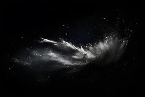 Abstract design of white powder snow cloud explosion on dark background photo