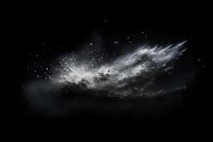 Abstract design of white powder snow cloud explosion on dark background photo