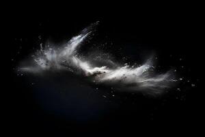 Abstract design of white powder snow cloud explosion on dark background photo