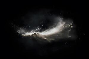 Abstract design of white powder snow cloud explosion on dark background photo