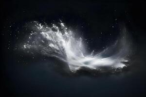 Abstract design of white powder snow cloud explosion on dark background photo