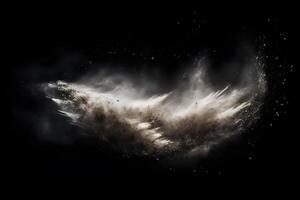 Abstract design of white powder snow cloud explosion on dark background photo