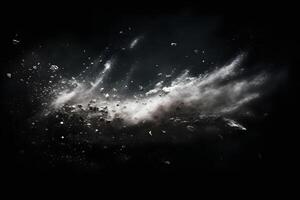 Abstract design of white powder snow cloud explosion on dark background photo