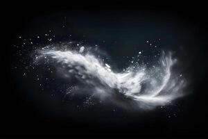 Abstract design of white powder snow cloud explosion on dark background photo