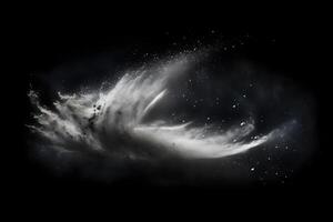 Abstract design of white powder snow cloud explosion on dark background photo