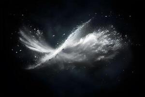 Abstract design of white powder snow cloud explosion on dark background photo