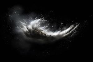 Abstract design of white powder snow cloud explosion on dark background photo