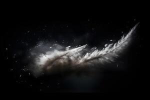Abstract design of white powder snow cloud explosion on dark background photo