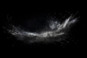 Abstract design of white powder snow cloud explosion on dark background photo