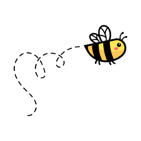 tecknad serie söt liten bi flygande på de prickad linje till hitta ljuv honung png