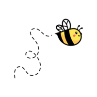 cartoon cute little bee flying on the dotted line to find sweet honey png