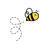 tecknad serie söt liten bi flygande på de prickad linje till hitta ljuv honung png