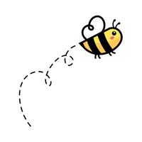 dibujos animados linda pequeño abeja volador en el punteado línea a encontrar dulce miel vector