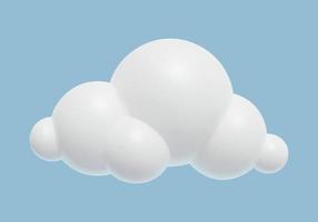 3d Plastic Cloud Icon. Glossy cartoon three dimensional design element. White cumulus cloud on blue sky background. Relistic vector illustration.