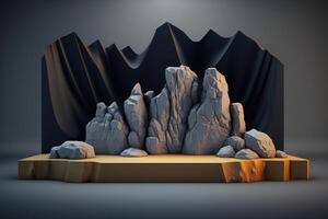 Realistic 3D stone theme podium for product display. photo