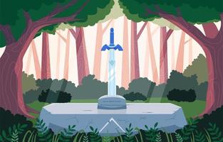 Knight's Sword in The Middle Of A Fantasy Forest Background vector