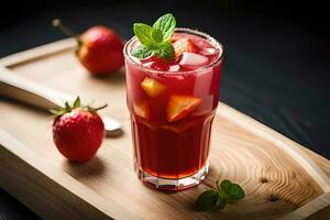 Refreshing Fruity Summer Drink on Table with Lemon and Mint photo