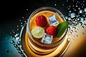 Refreshing Fruity Summer Drink on Table with Lemon and Mint photo