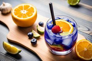 Refreshing Fruity Summer Drink on Table with Lemon and Mint photo