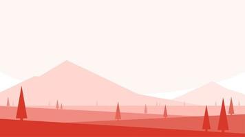 flat illustration of red nature landscape with mountains and trees vector background