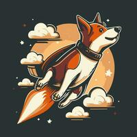 A dog riding a rocket. Vector illustration