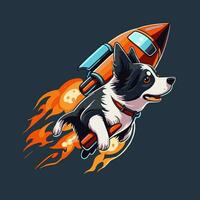 un perro montando un cohete. vector ilustración
