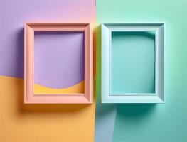 2 couple frames on colorful wallpaper, pastel color frames , photo