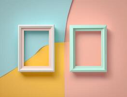 2 couple frames on colorful wallpaper, pastel color frames , photo