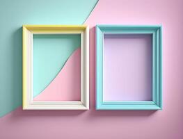 2 couple frames on colorful wallpaper, pastel color frames , photo