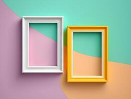 2 couple frames on colorful wallpaper, pastel color frames , photo