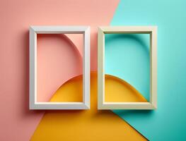 2 couple frames on colorful wallpaper, pastel color frames , photo