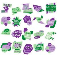 Set of Sale Discount Labels, Tags, Emblems. Web collection of stickers and badges for sale. Isolated vector illustration.