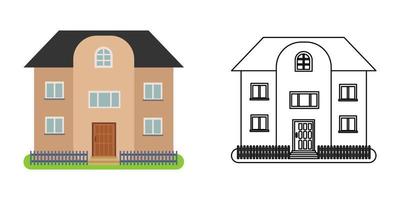 casa frente ver en plano y línea estilo en blanco antecedentes. aislado cabaña y real inmuebles edificio fachada. vector ilustración