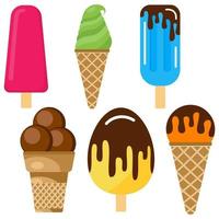 Set of vector illustration of ice cream. Multicolored creamy ice cream