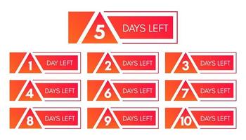 Number of days left. Set of ten red banners with countdown from 1 to 10. Vector illustration