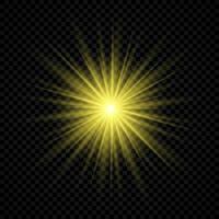 Light effect of lens flares. Yellow glowing lights starburst effects with sparkles vector