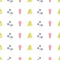 Seamless pattern with colored trees on white background. Vector illustration.