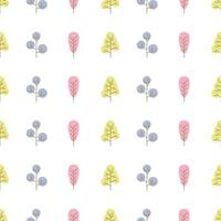 Seamless pattern with colored trees on white background. Vector illustration.