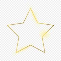 Gold glowing star shape frame isolated on background. Shiny frame with glowing effects. Vector illustration.