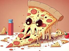 Cute cheese pizza cartoon. photo