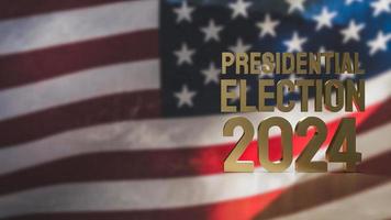 el Estados Unidos bandera y oro texto presidencial elección 2024 para votar concepto 3d representación foto