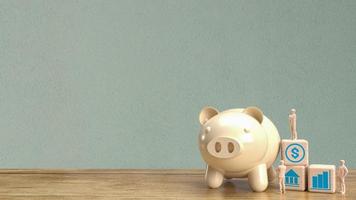 The piggy bank and wood cube  for saving or business concept 3d rendering photo