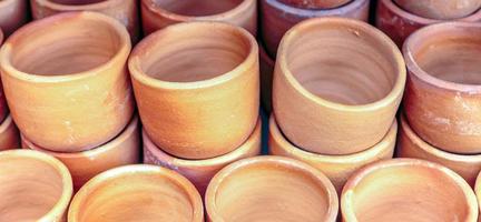 Flower pots that are stacked in layers. photo