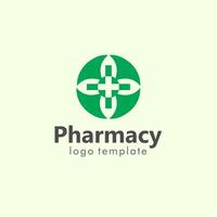 salud logo diseño para hospitales, clínicas, farmacias, o salud productos y negocio compañías, con un verde circulo forma y un cruzar forma en el medio. vector