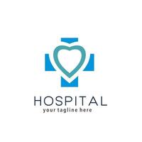 Health logo design for hospital, clinic, pharmacy, or health products and business companies, with a love cross in the middle in blue vector